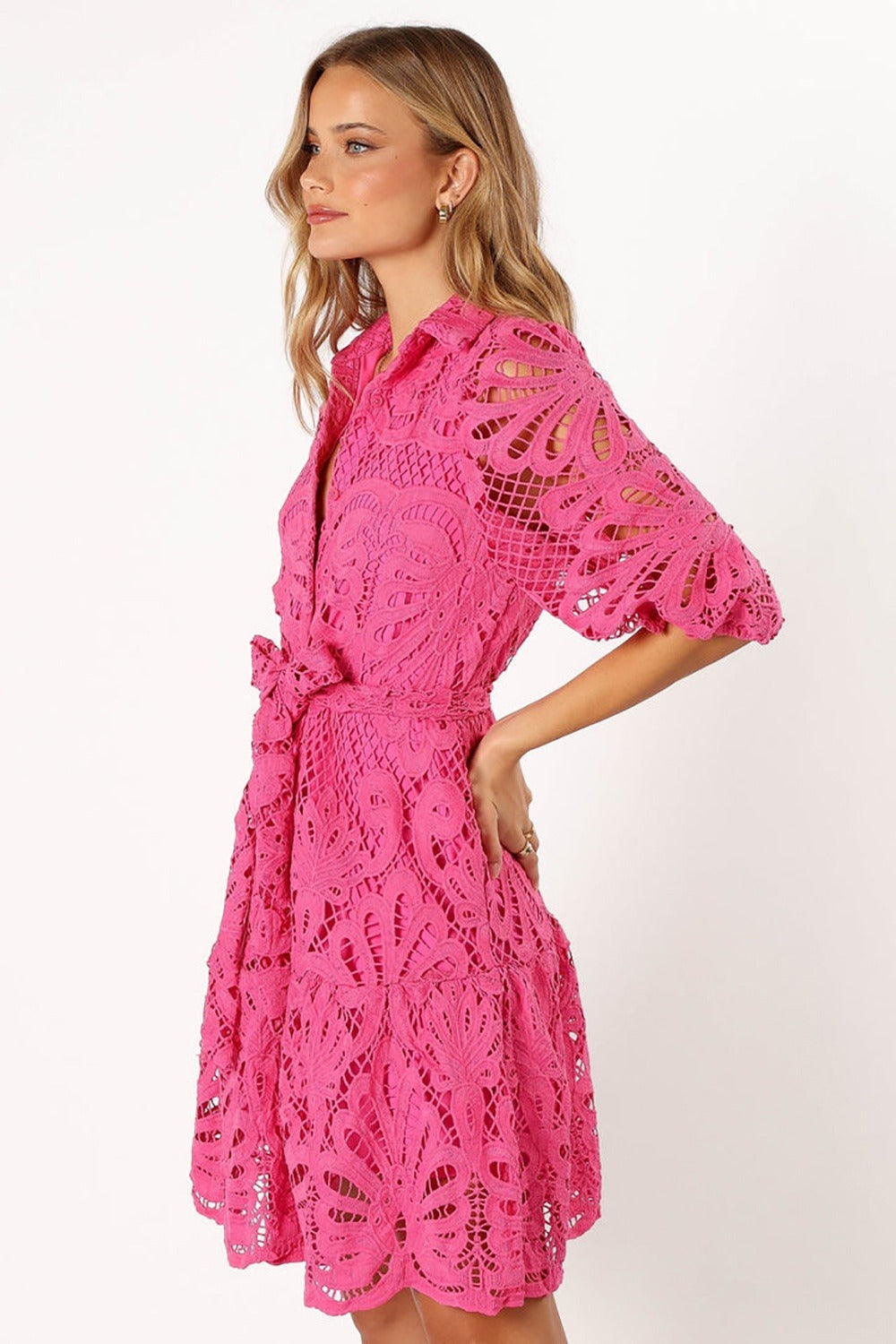 Vestido mujer encaje floral manga globo estilo romántico - Yanet