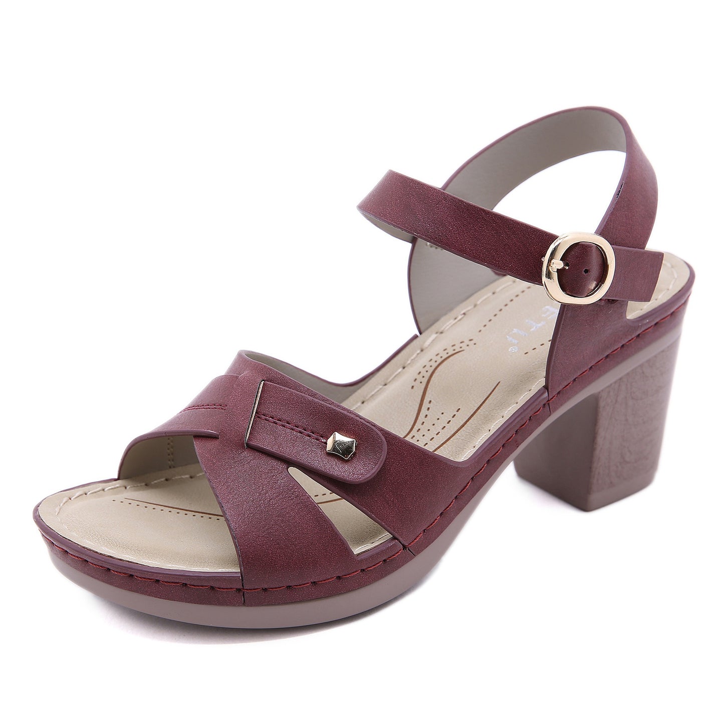 Sandalias de tacón ancho para mujer piel sintética diseño cruzado - Brigitte