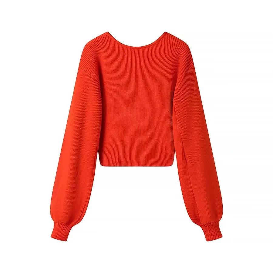 Jersey mujer punto canalé diseño cruzado estilo cropped - Alix