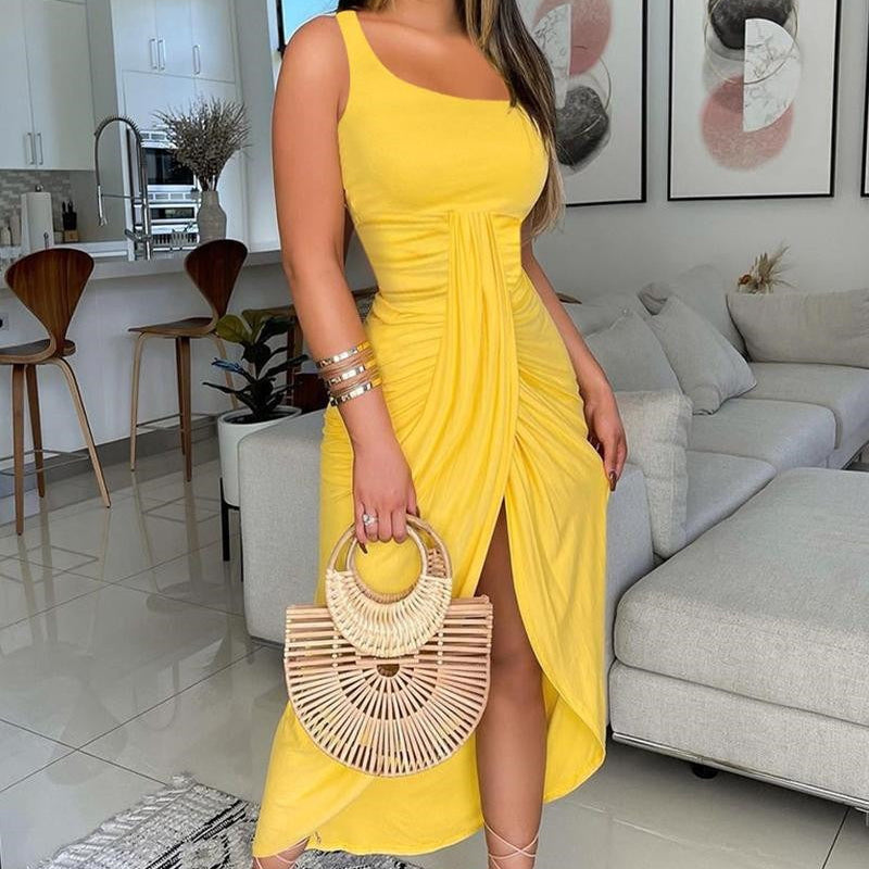 Vestido midi para mujer drapeado diseño cruzado de estilo bandeau - Camila