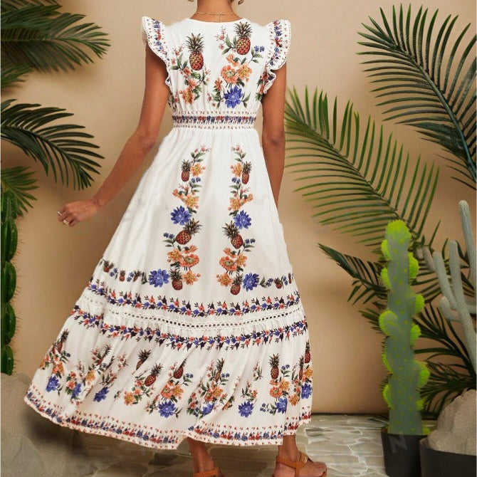 Vestido largo bordado bohemio mujer - Ameyal