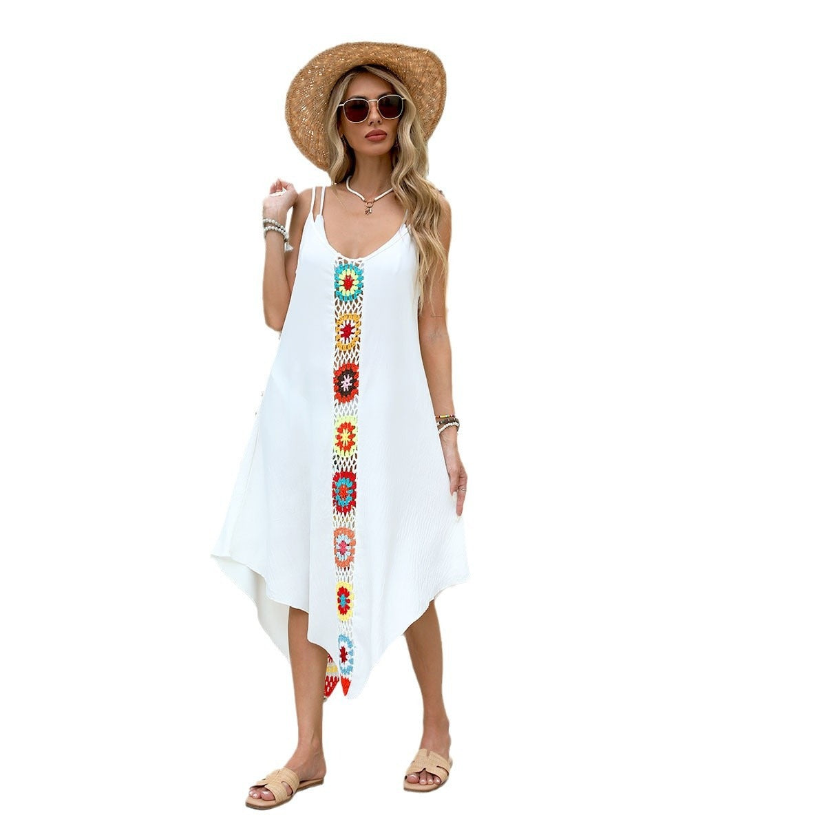 Vestido midi bohemio tirantes bordado frontal - Nayeli