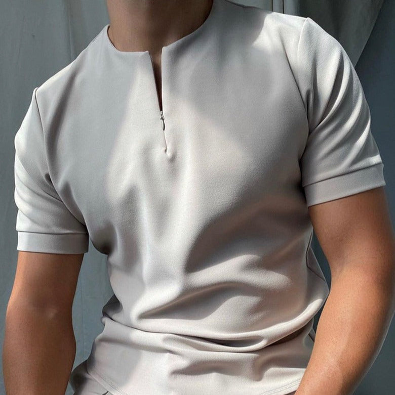 Camiseta hombre manga corta con cremallera cuello redondo - Elliot