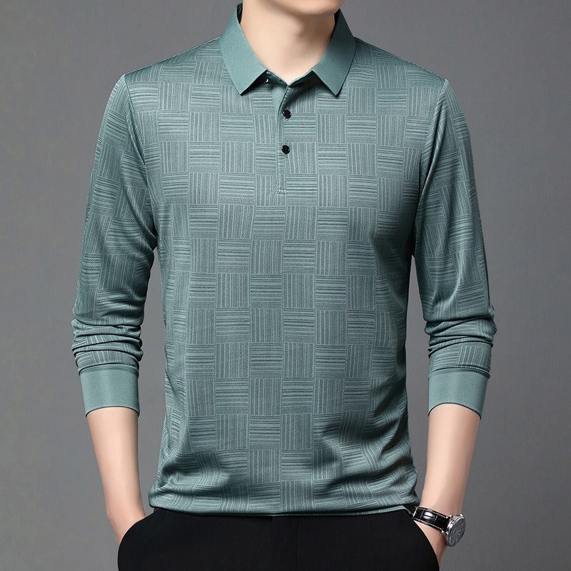 Camiseta polo para hombre de punto con textura geométrica y manga larga - Hugo