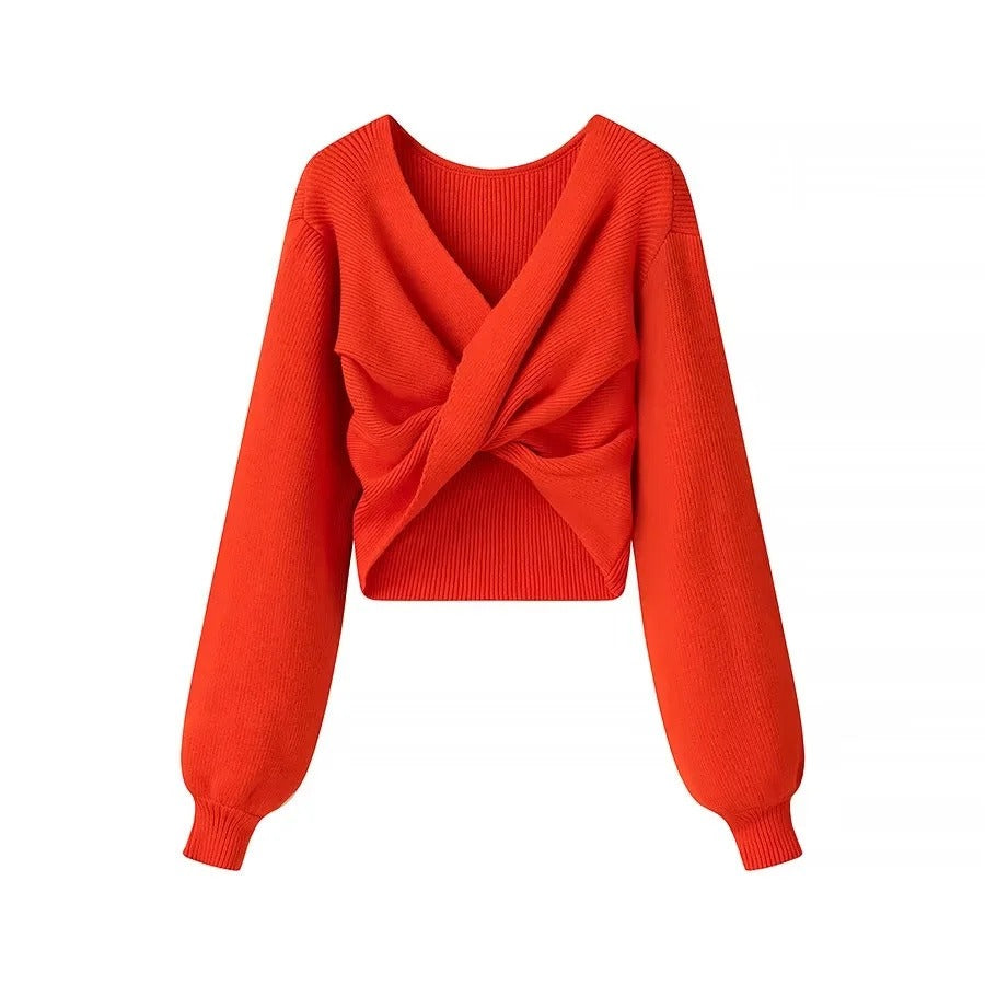 Jersey mujer punto canalé diseño cruzado estilo cropped - Alix