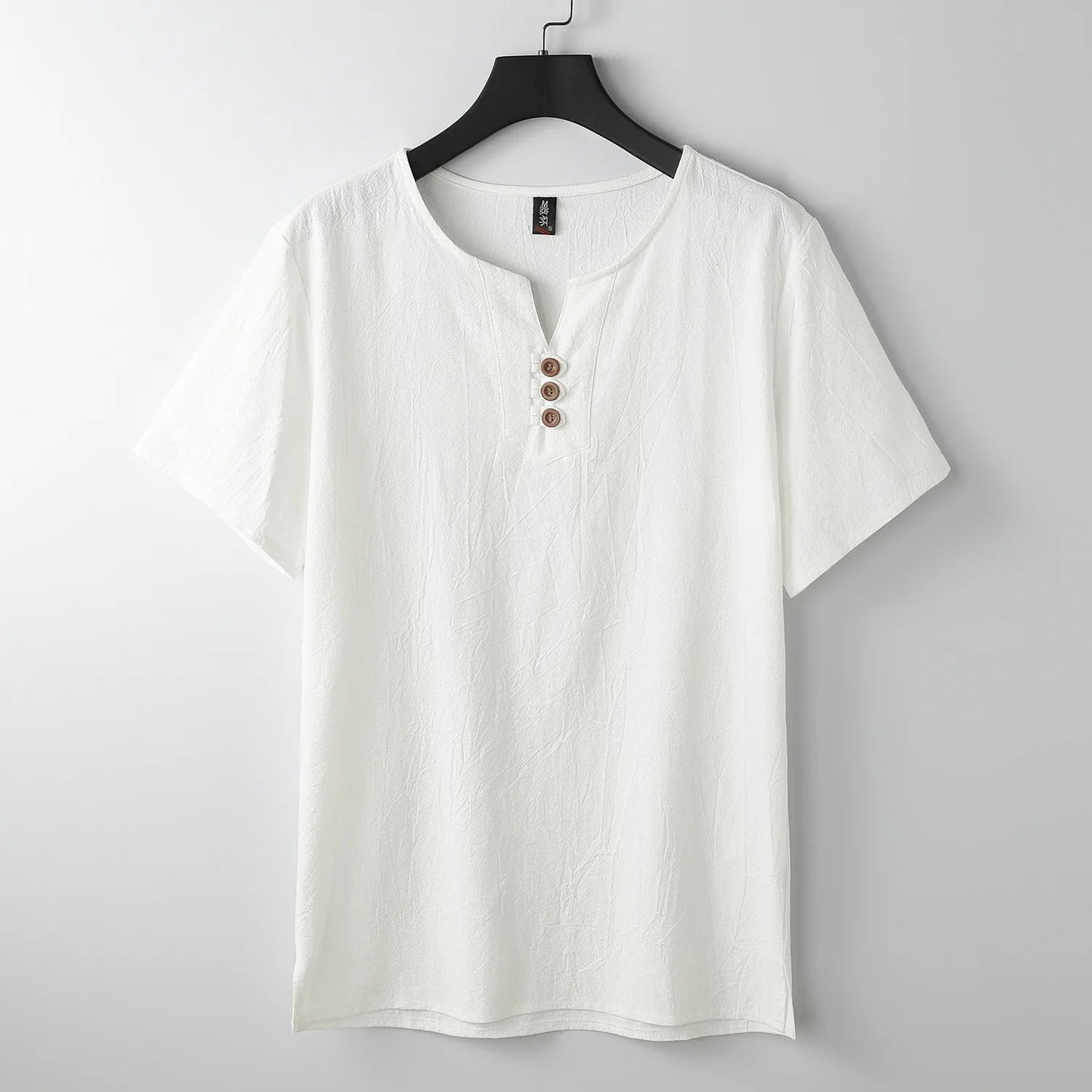 Camiseta hombre lino cuello henley con botones - Carter