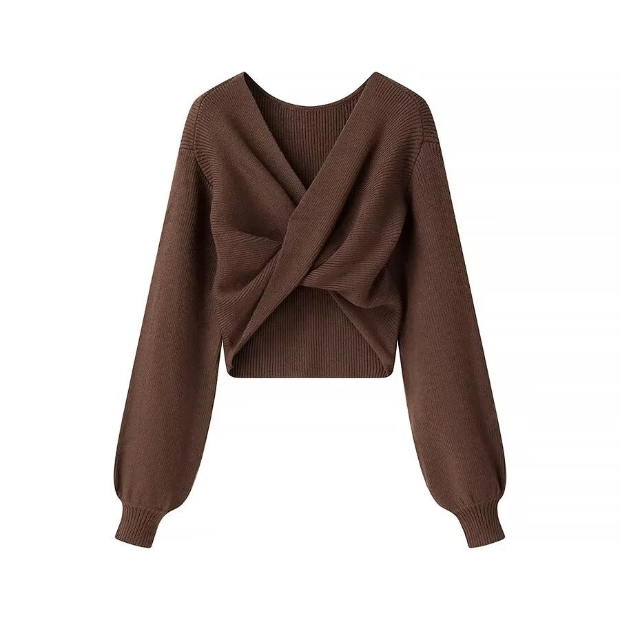 Jersey mujer punto canalé diseño cruzado estilo cropped - Alix
