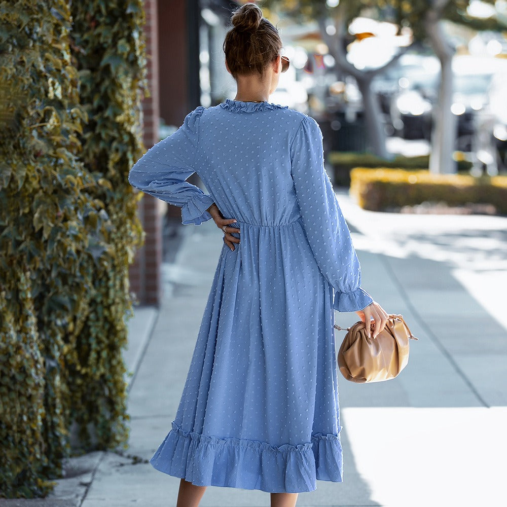 Vestido midi para mujer de textura plumeti estilo romántico - Aitana