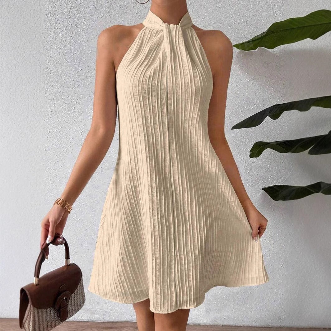 Vestido para mujer plisado de cuello halter cinturón - Eléa