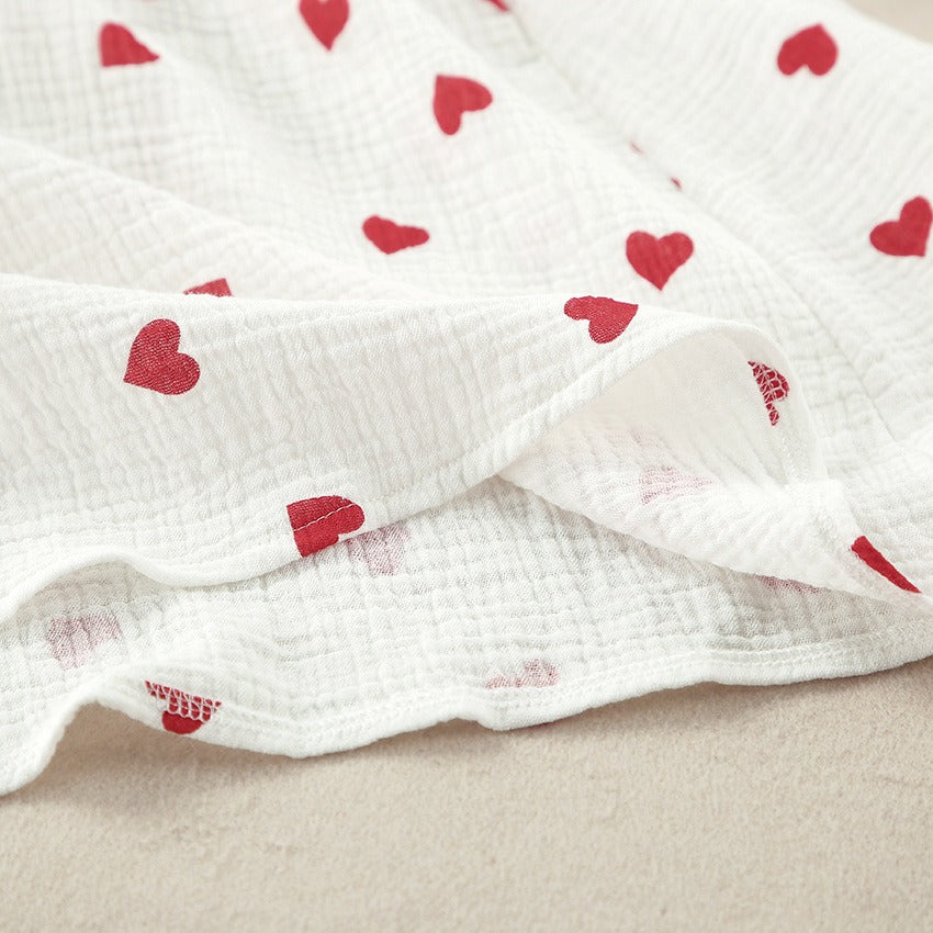 Vestido largo para mujer de algodón estampado corazones estilo sin mangas - Mieke