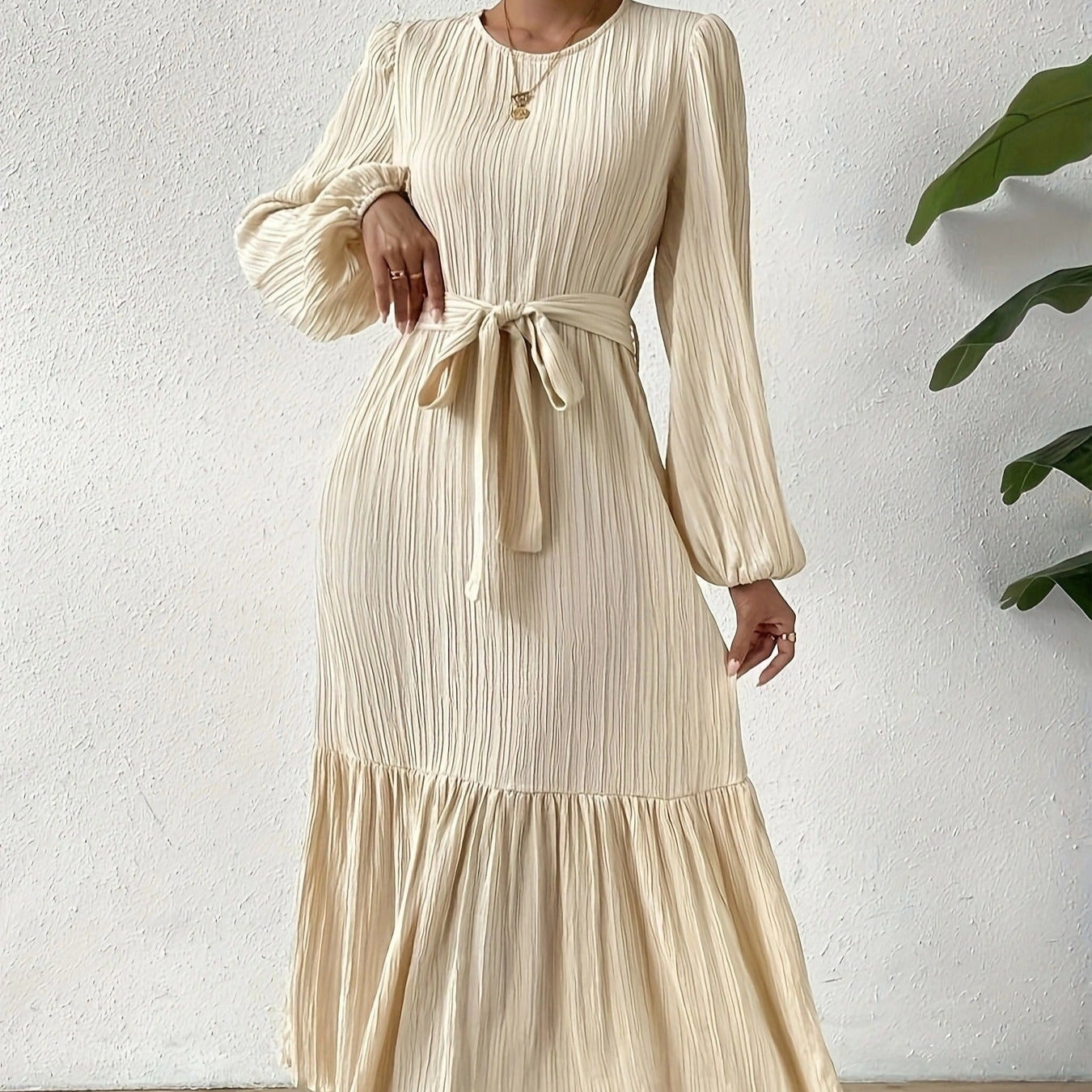 Vestido plisado manga larga - Althia