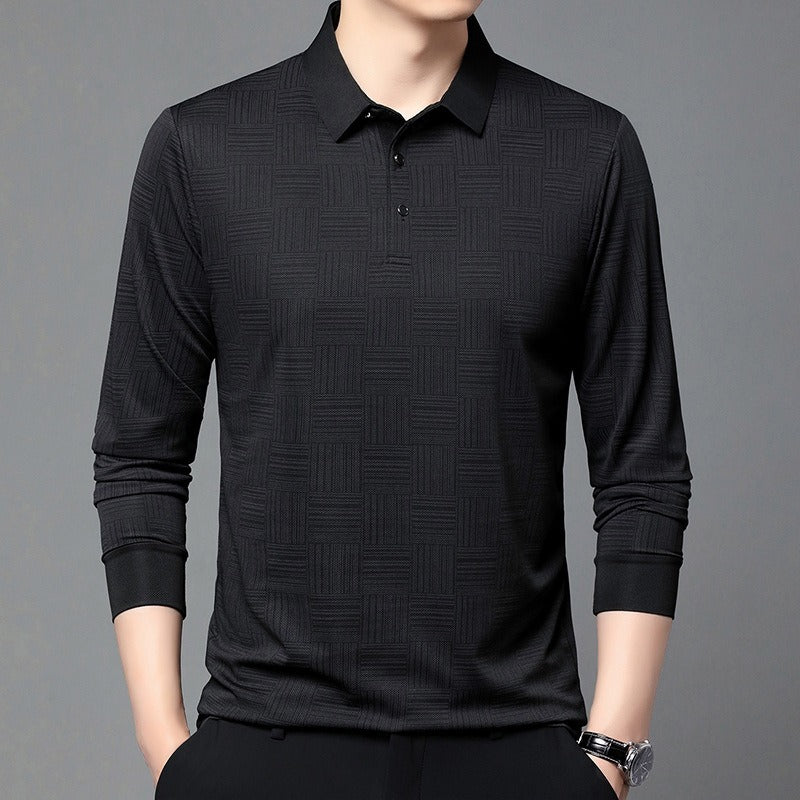 Camiseta polo para hombre de punto con textura geométrica y manga larga - Hugo