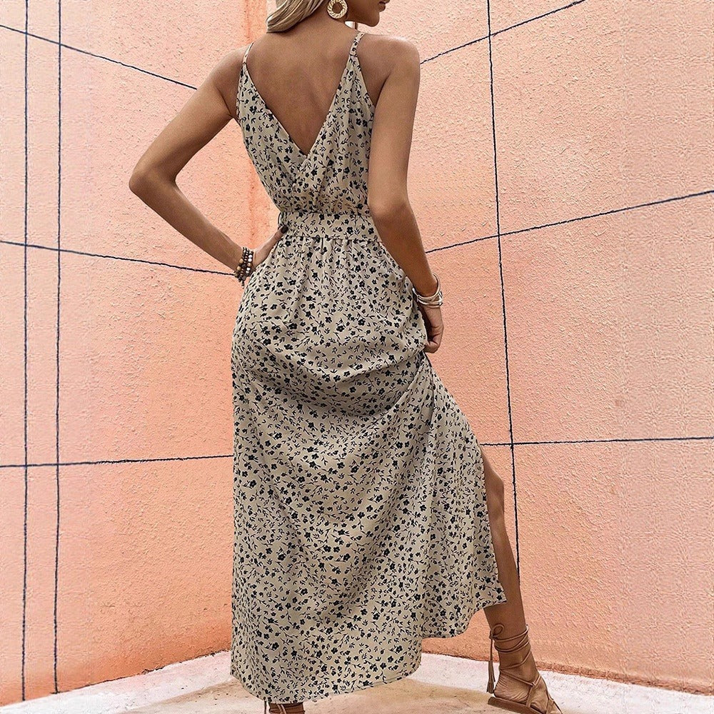 Vestido largo para mujer de tirantes finos floral con aberturas - Julieta