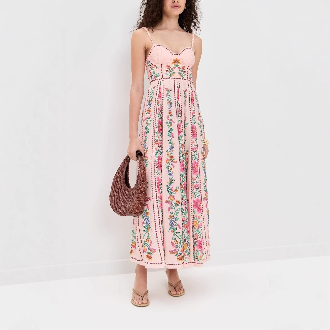 Vestido largo para mujer de tirantes finos estampado floral romántico - Tatiana