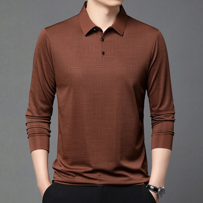 Camiseta polo para hombre de punto con textura geométrica y manga larga - Hugo