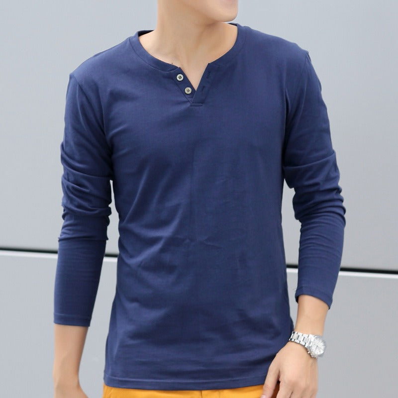 Camiseta manga larga para hombre de algodón con escote henley - Pablo
