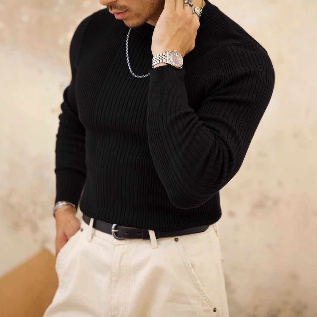 Suéter hombre canalé ajuste slim cuello redondo - Alvaro