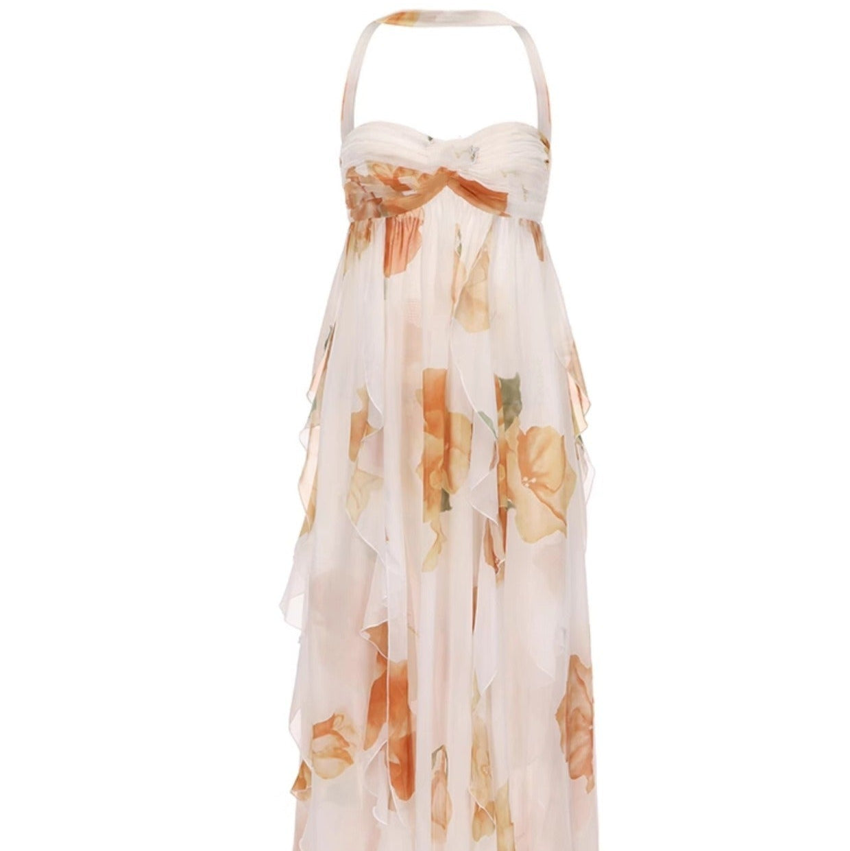 Vestido largo para mujer de gasa estampado floral espalda descubierta - Camille
