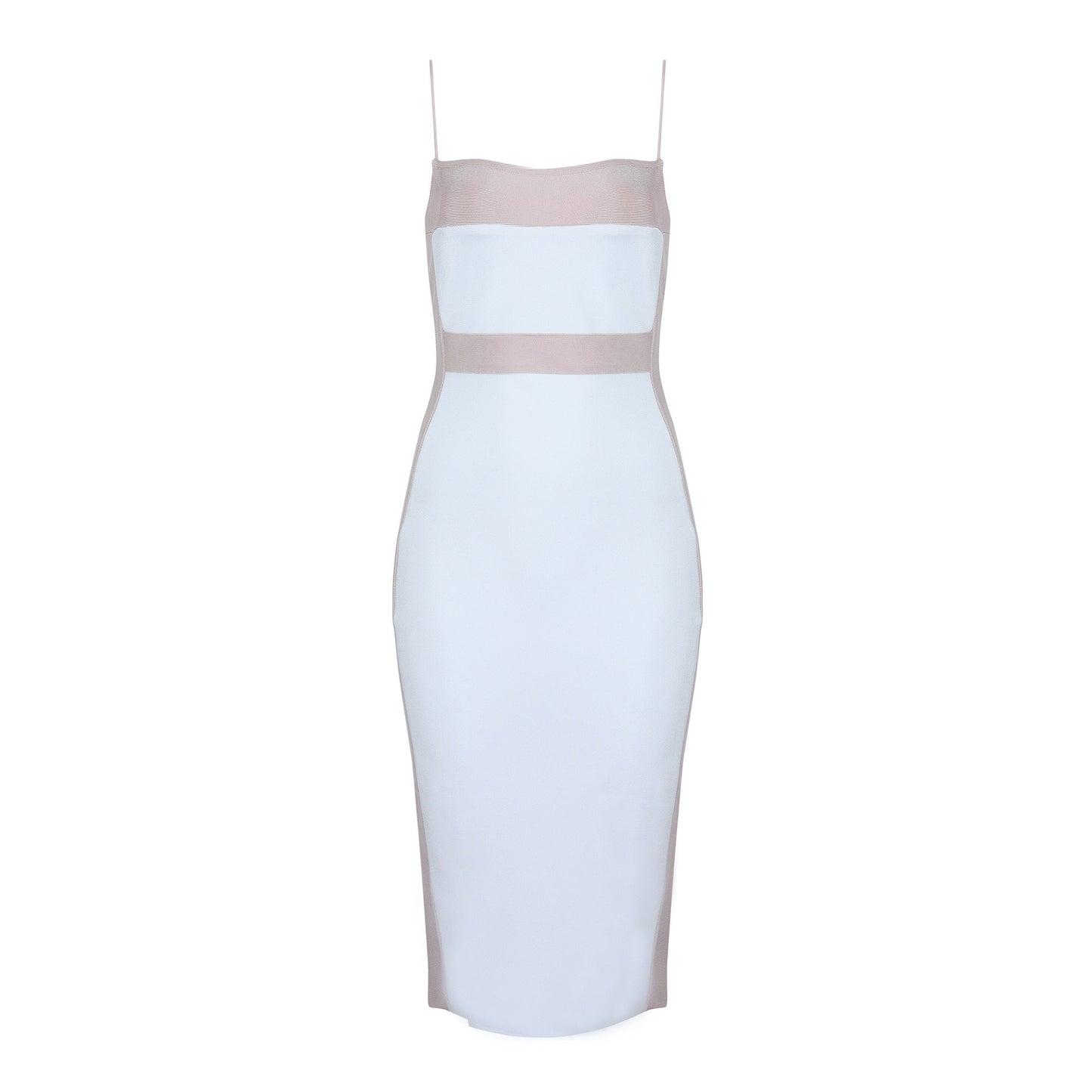 Vestido midi para mujer entallado con tirantes finos diseño bicolor - Teresa