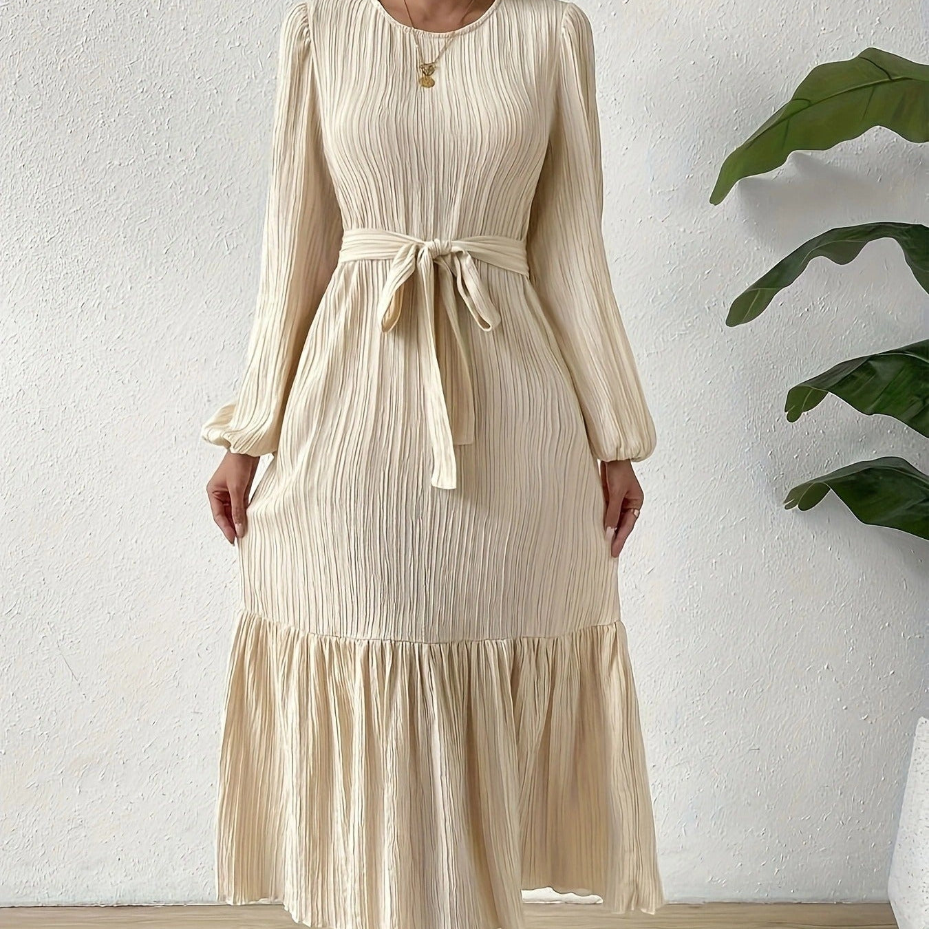 Vestido plisado manga larga - Althia