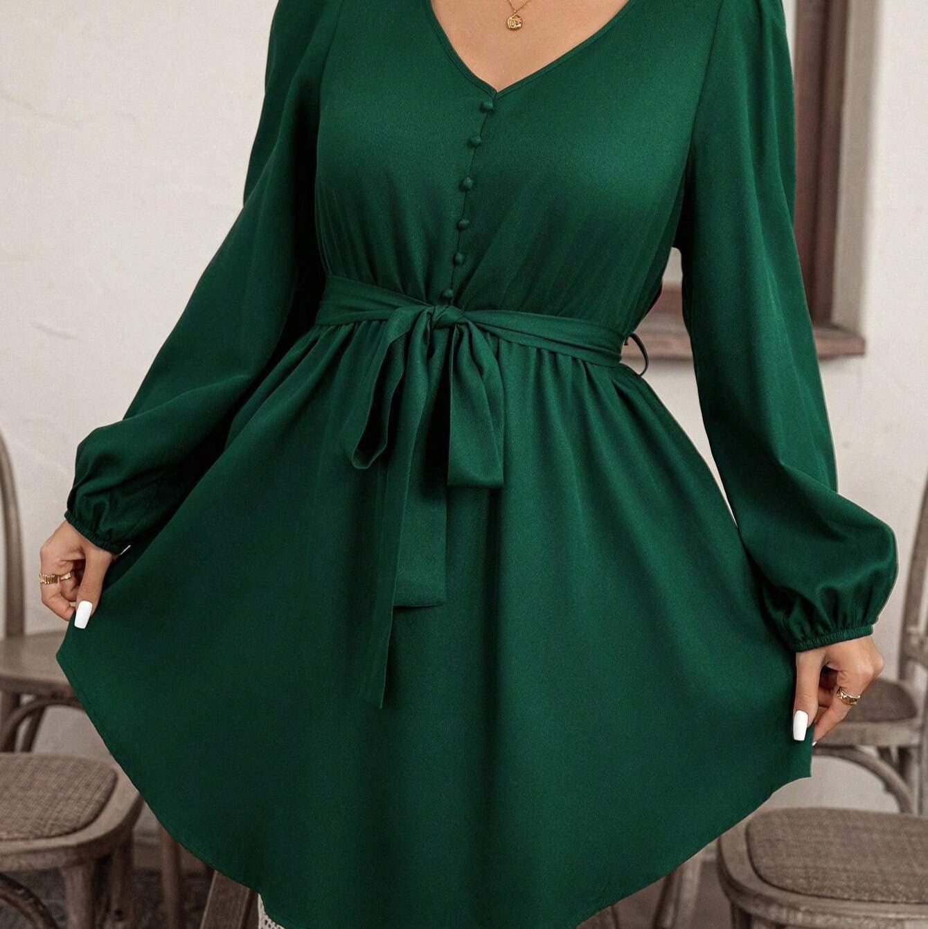 Vestido corto con lazo en cintura - Narella