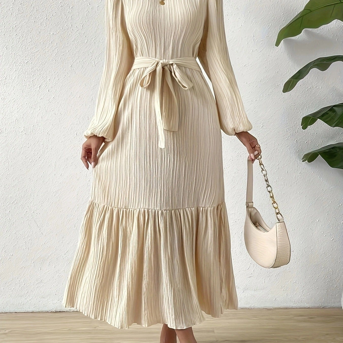 Vestido plisado manga larga - Althia