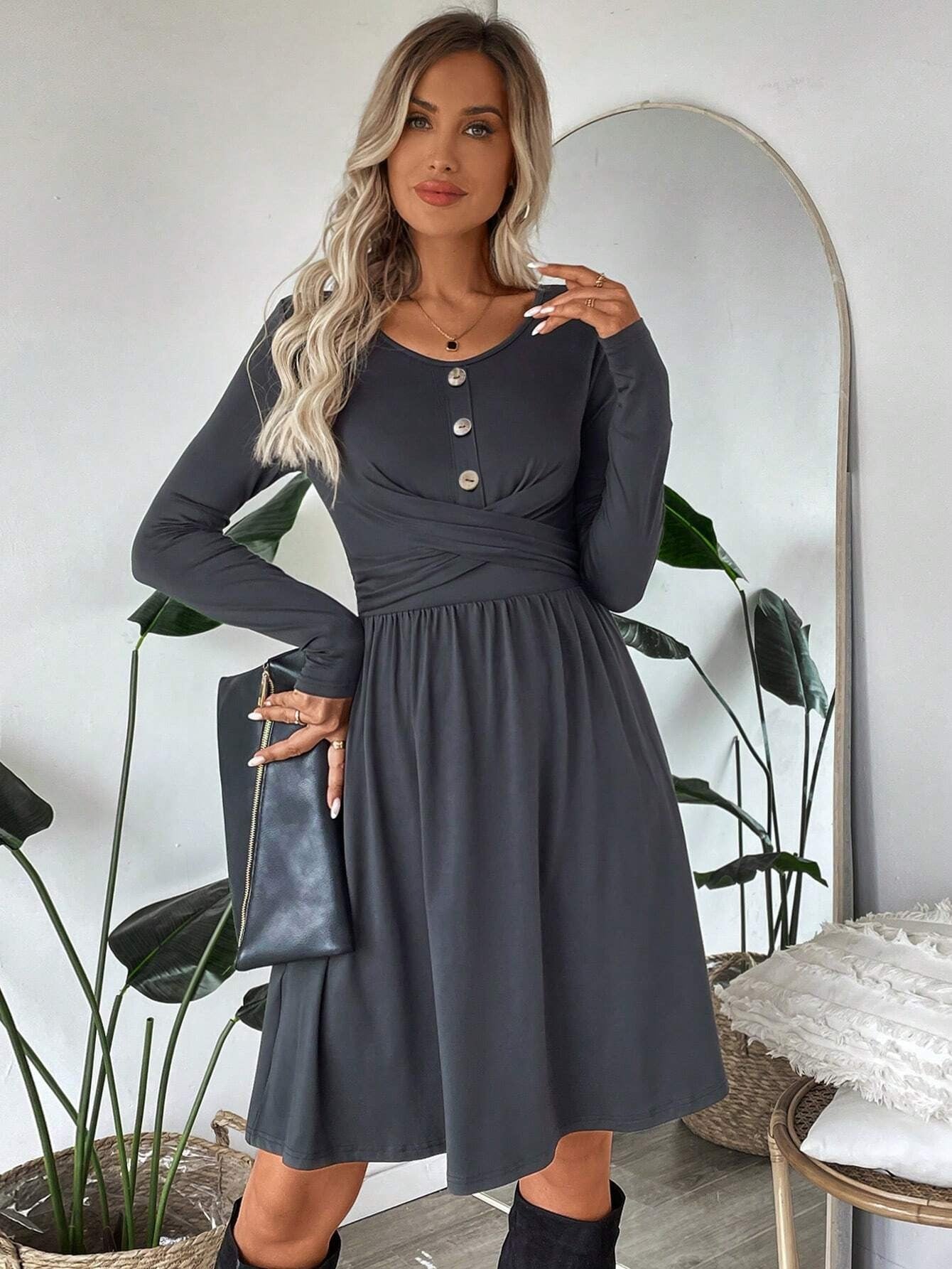 Vestido mujer punto suave botones cruzado - Athena