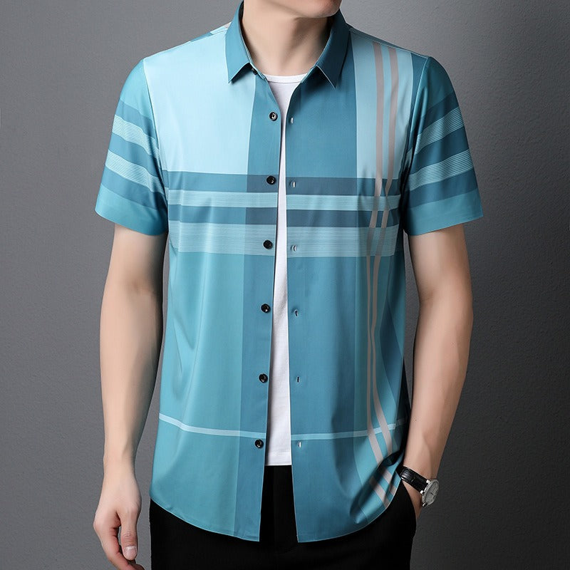 Camisa hombre manga corta estampado geométrico fluido - Henrik