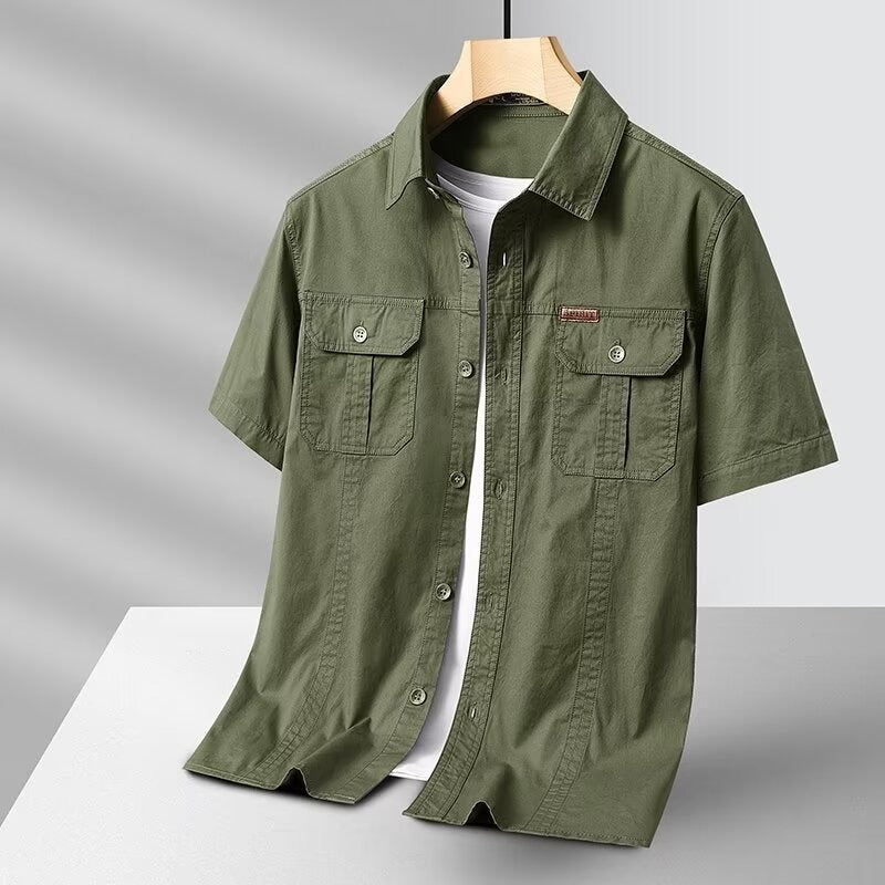 Camisa para hombre manga corta algodón con bolsillos tipo militar - Renzo