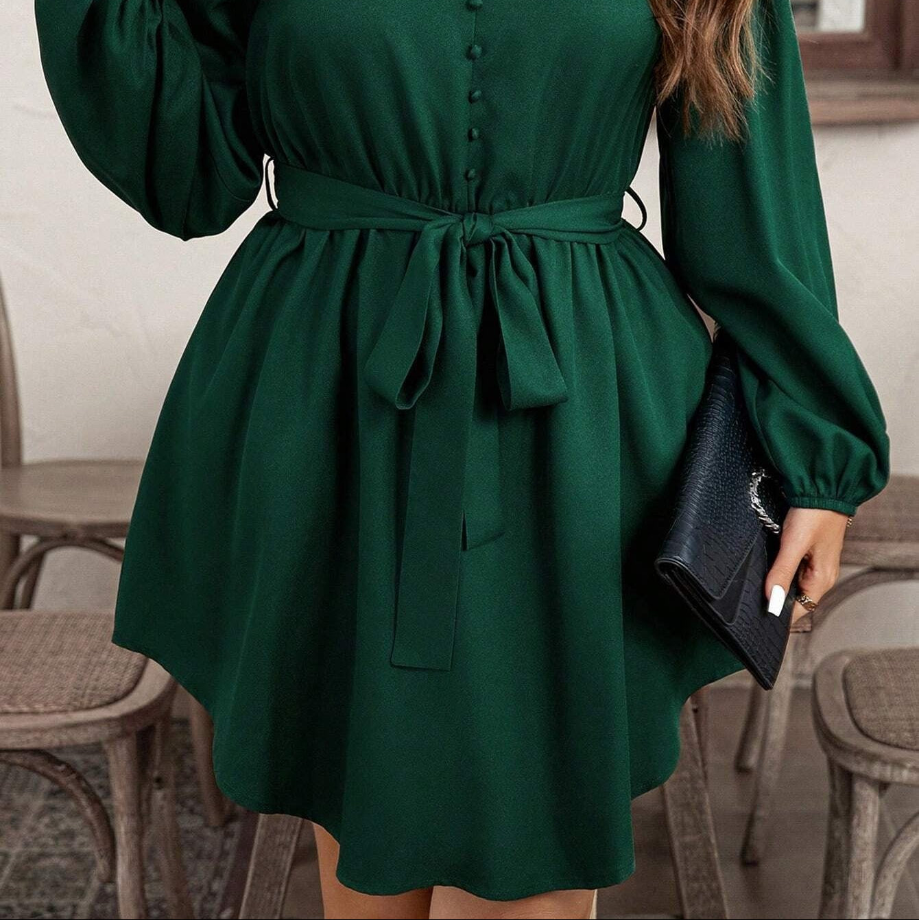 Vestido corto con lazo en cintura - Narella