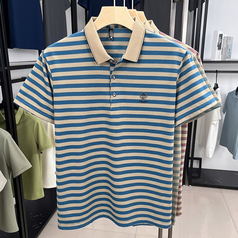 Camiseta polo para hombre de punto a rayas con cuello clásico - Marc