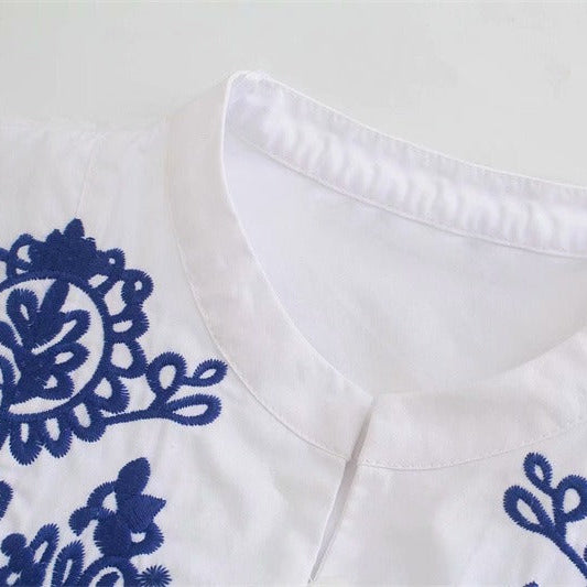 Vestido corto para mujer de algodón bordado estilo étnico corte holgado - Irati