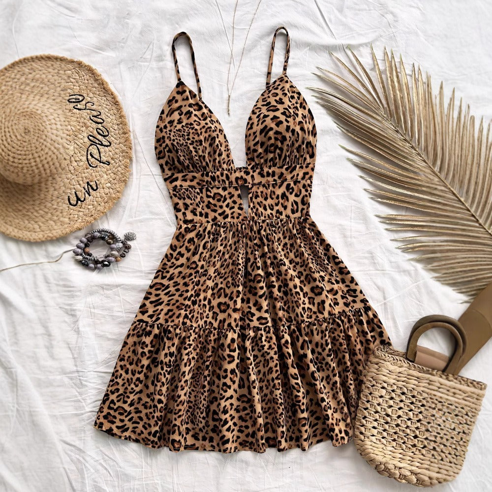 Vestido corto mujer tirantes estilo animal print plisado - Enara