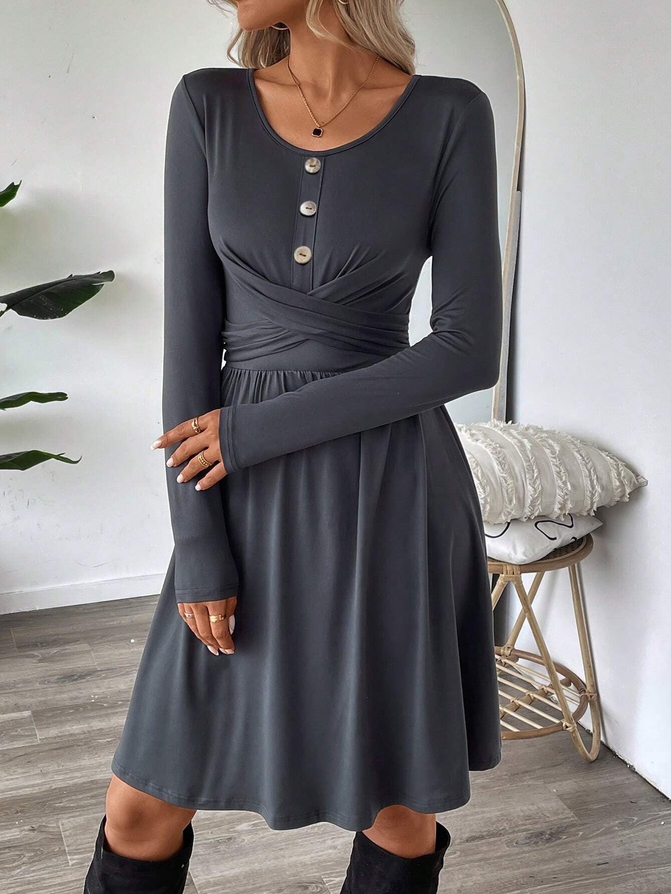 Vestido mujer punto suave botones cruzado - Athena