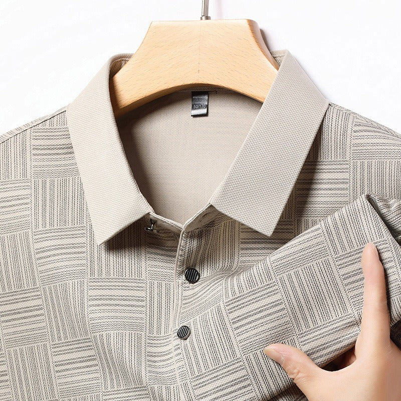 Camiseta polo para hombre de punto con textura geométrica y manga larga - Hugo