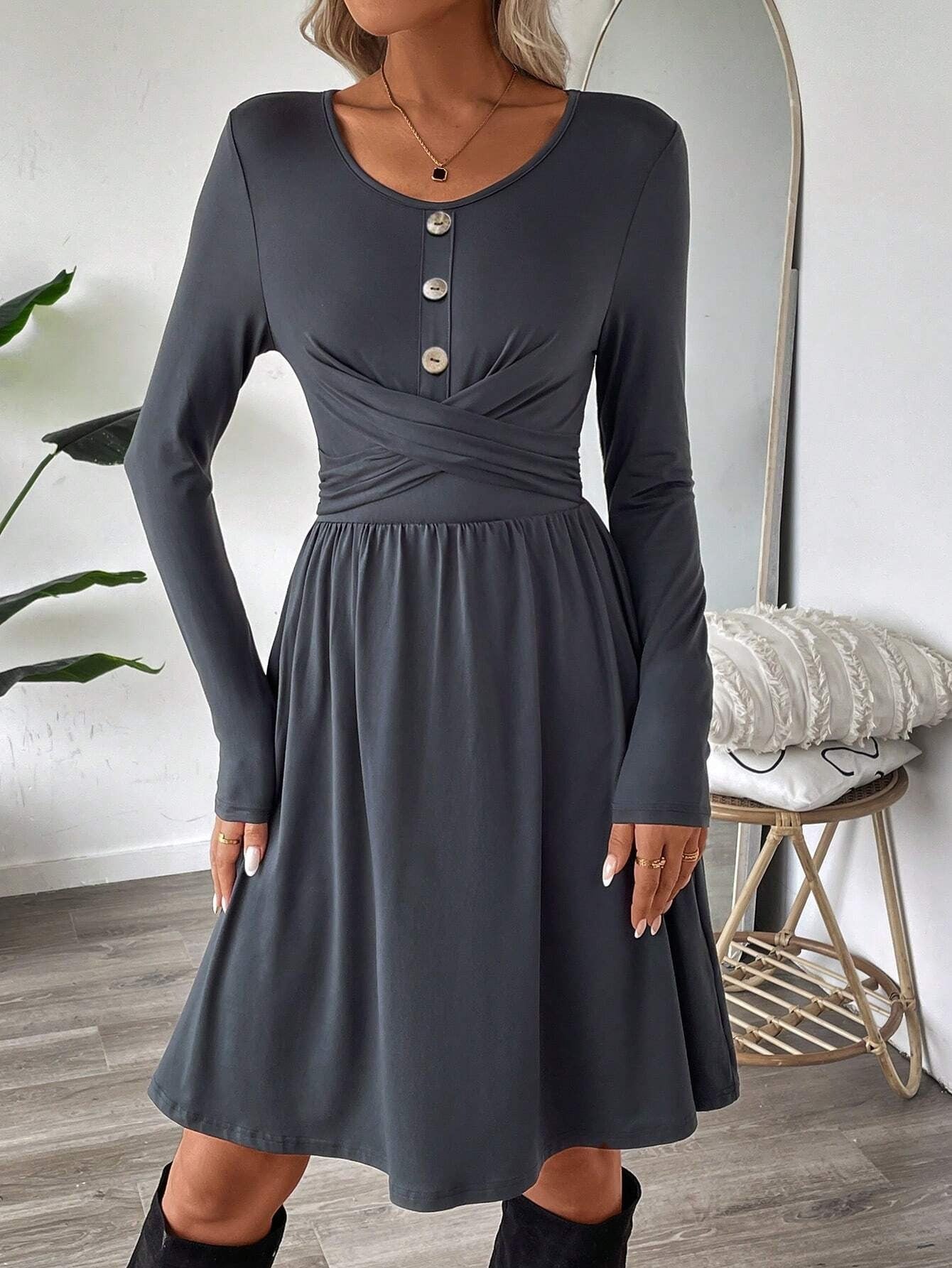 Vestido mujer punto suave botones cruzado - Athena