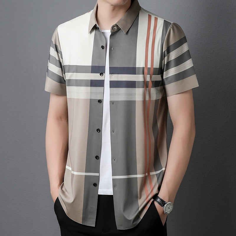 Camisa hombre manga corta estampado geométrico fluido - Henrik
