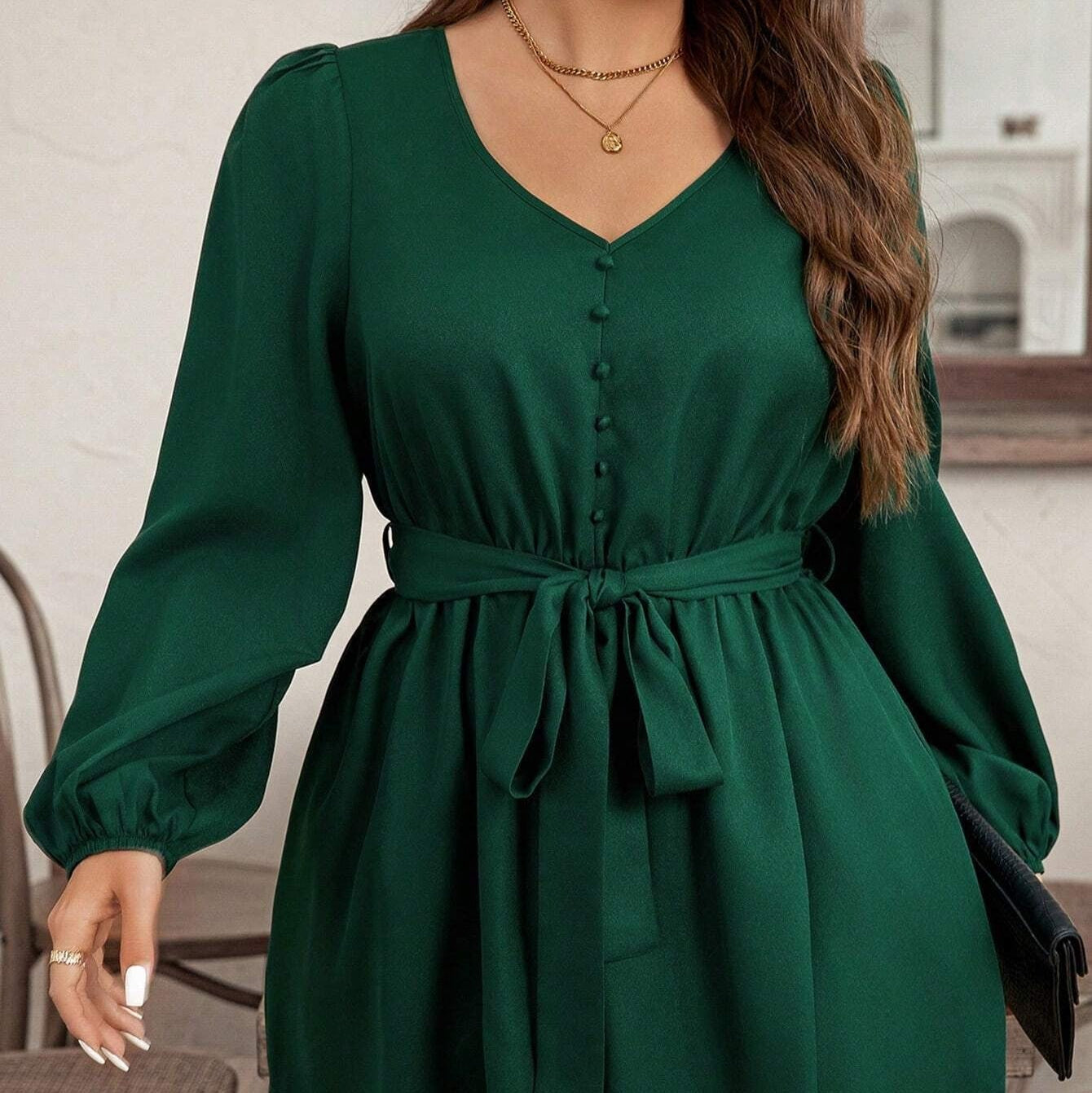 Vestido corto con lazo en cintura - Narella