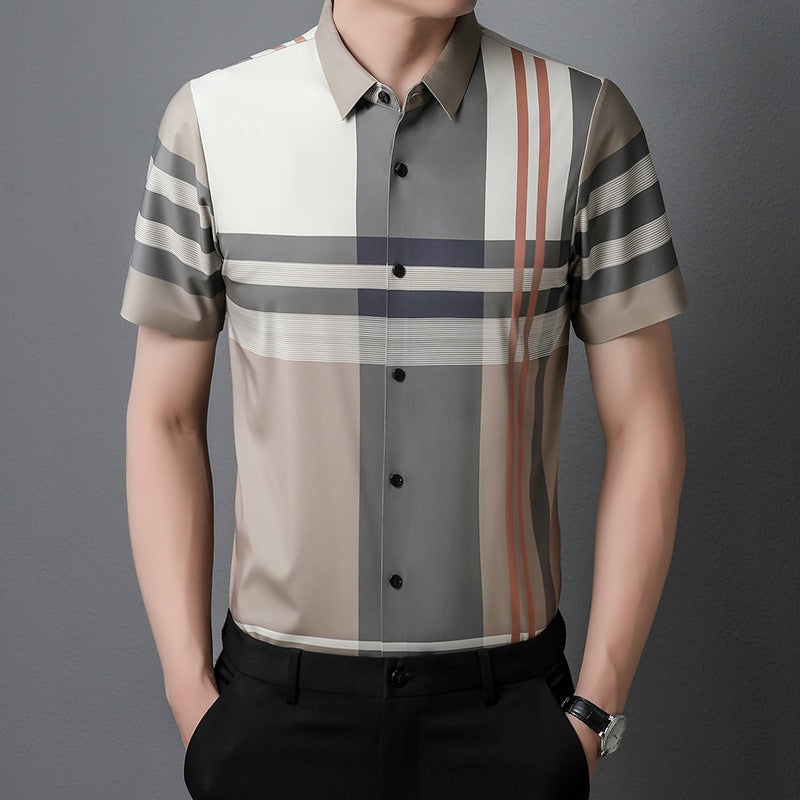 Camisa hombre manga corta estampado geométrico fluido - Henrik