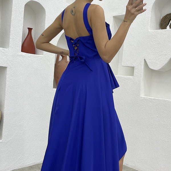 Vestido largo para mujer satinado plisado corte asimétrico - Natalia
