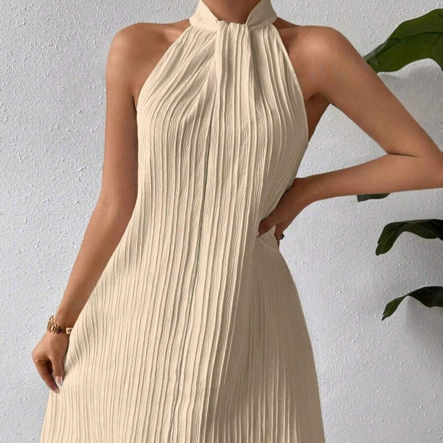 Vestido para mujer plisado de cuello halter cinturón - Eléa