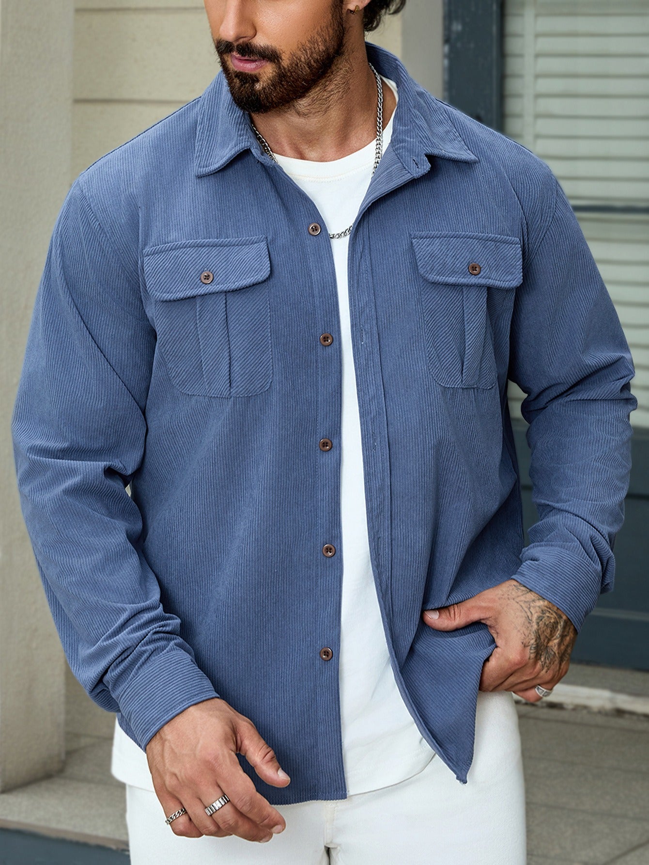 Sobrecamisa hombre pana bolsillos frontales estilo casual - Rian