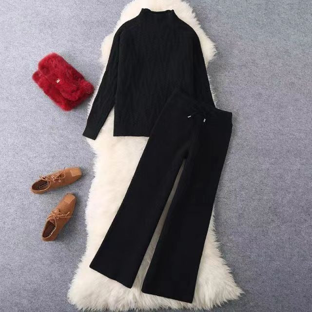 Conjunto punto mujer jersey trenzado y pantalón ancho - Melis
