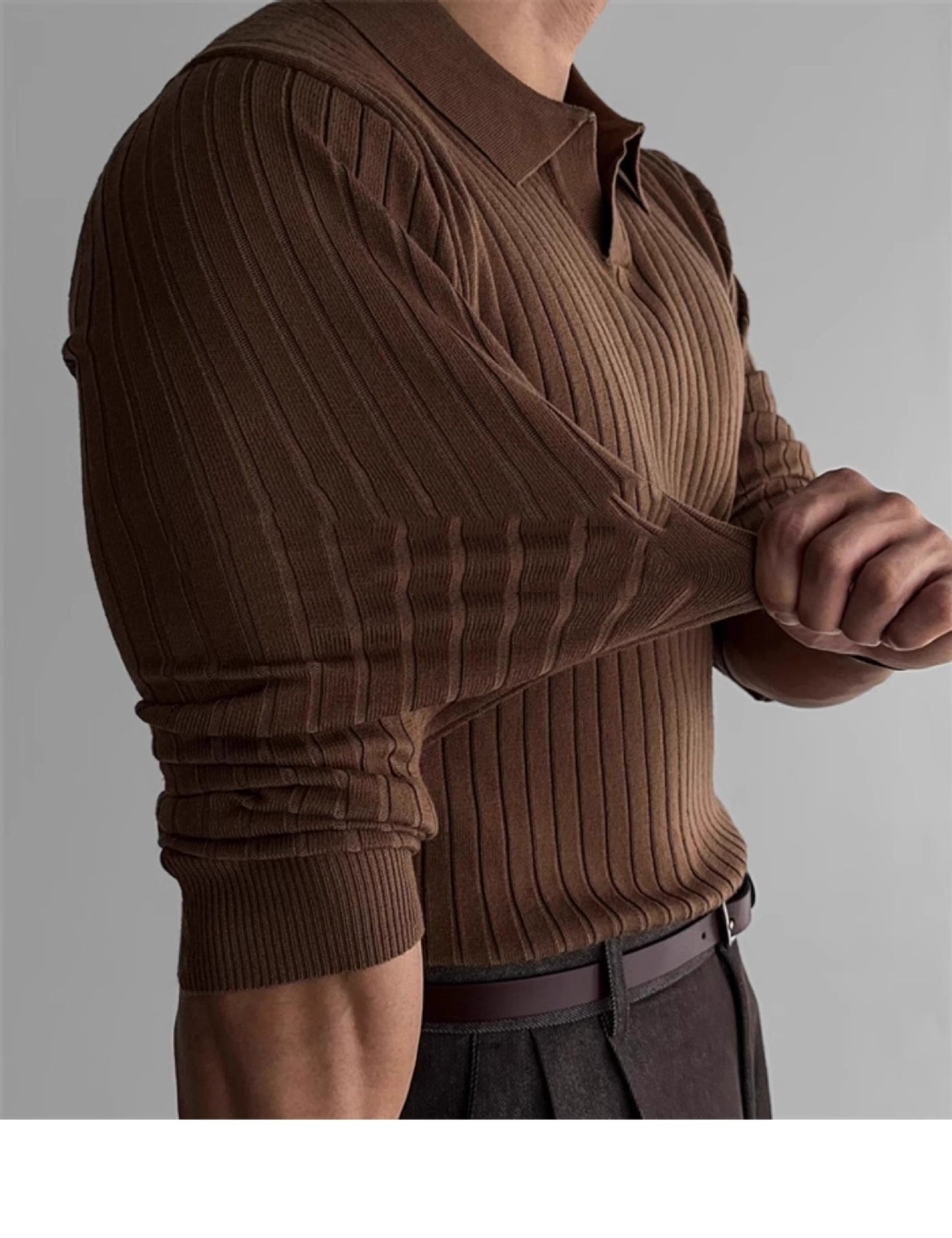 Jersey hombre punto acanalado cuello polo estilo entallado - Bruno