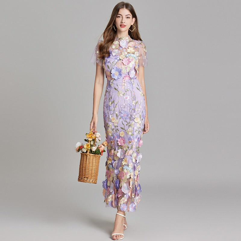 Vestido largo floral bordado mujer - Fiorella