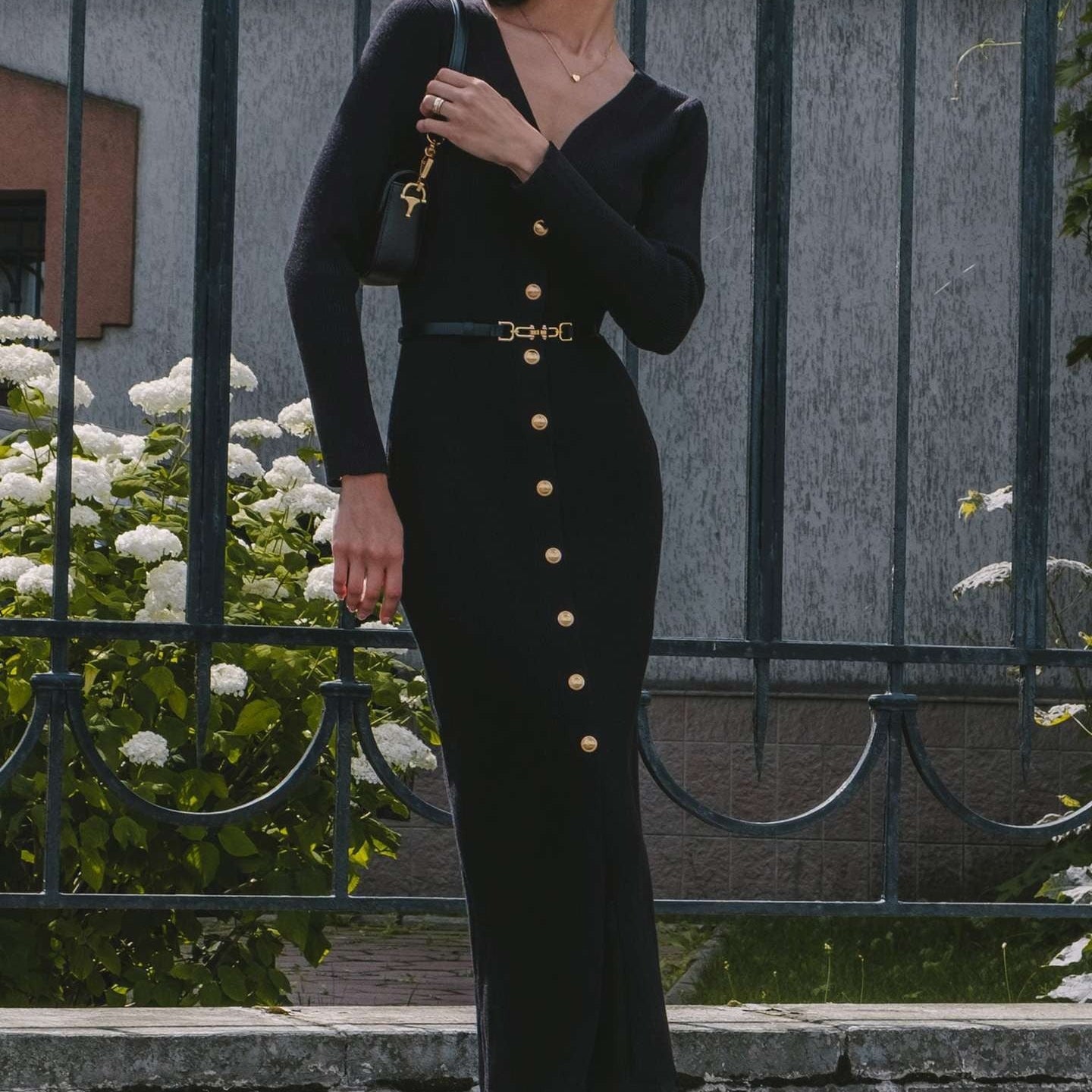 Vestido midi punto botones cinturón fino - Maelle