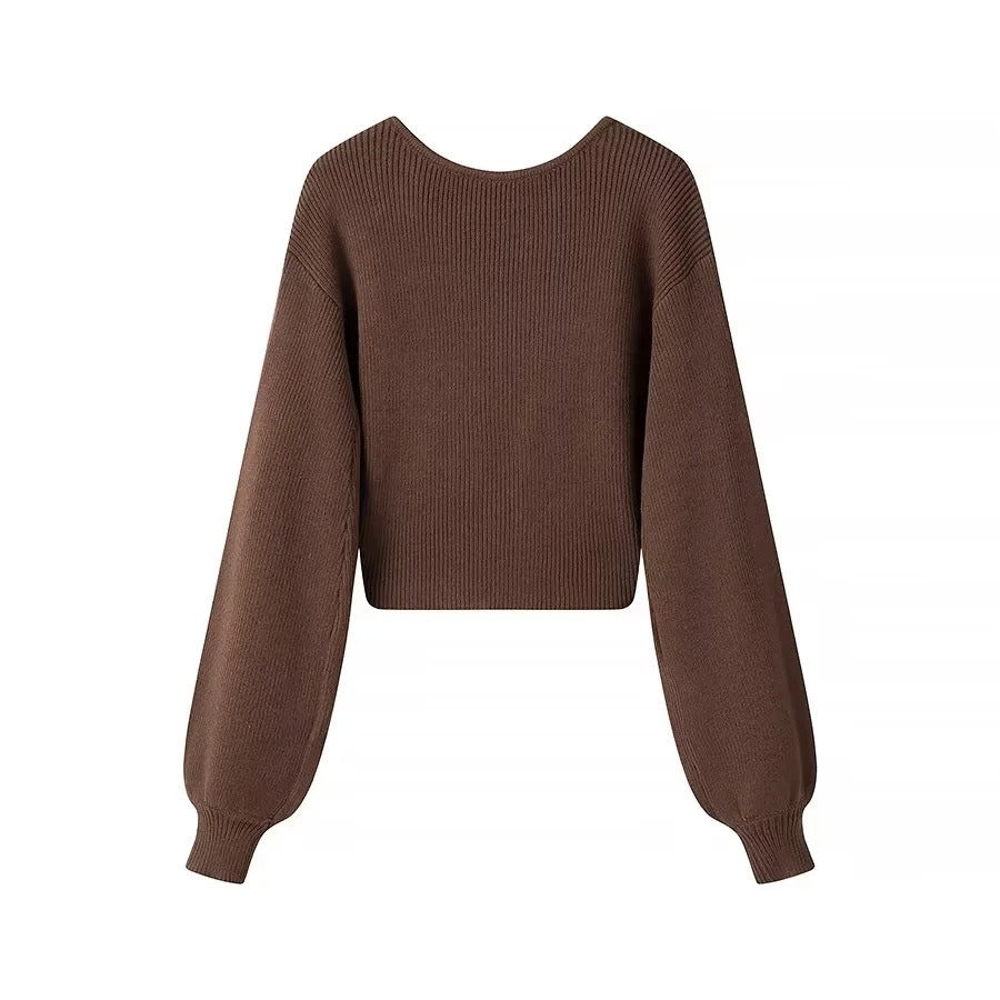 Jersey mujer punto canalé diseño cruzado estilo cropped - Alix