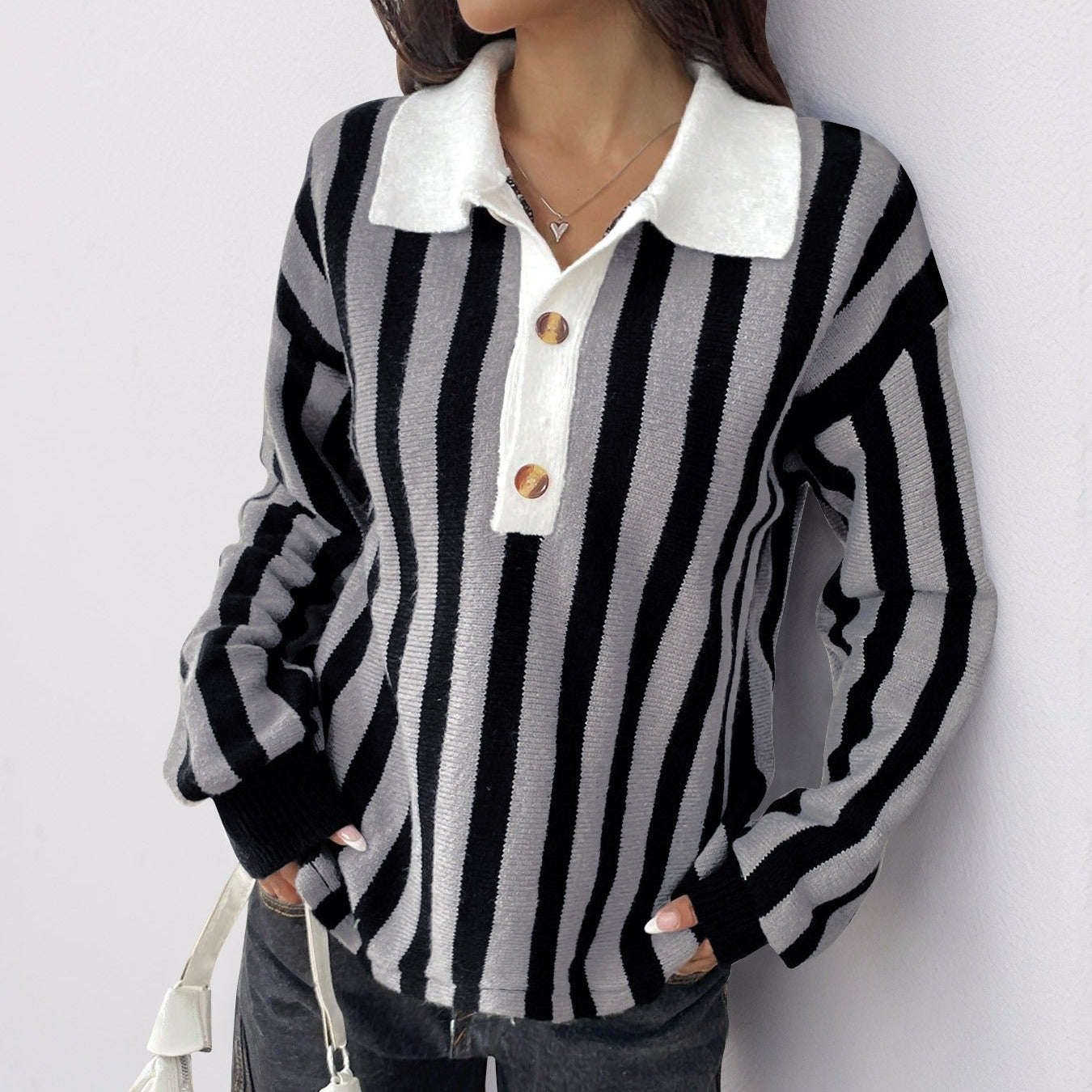 Jersey mujer rayas verticales cuello polo - Mirea