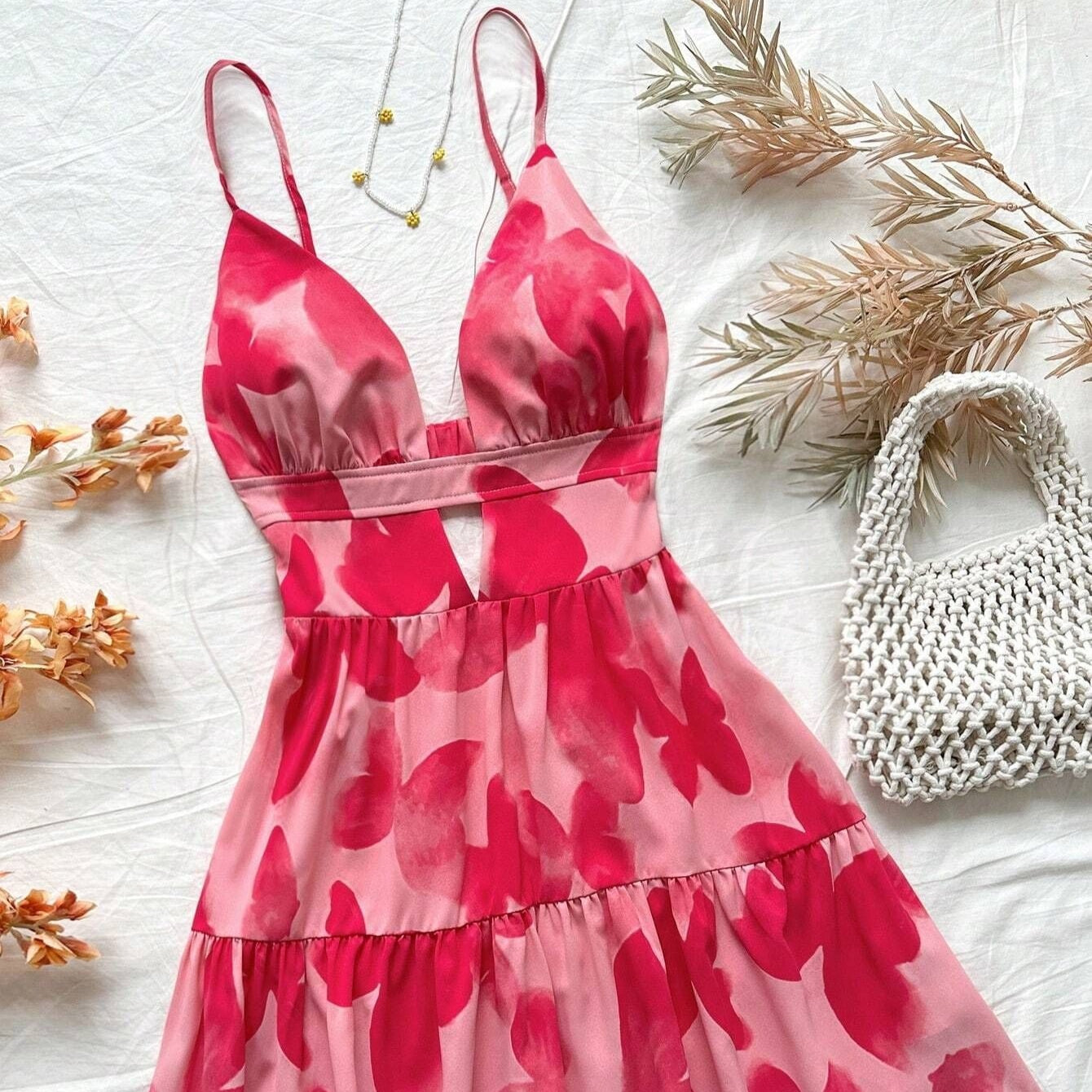 Vestido corto mujer tirantes estilo animal print plisado - Enara