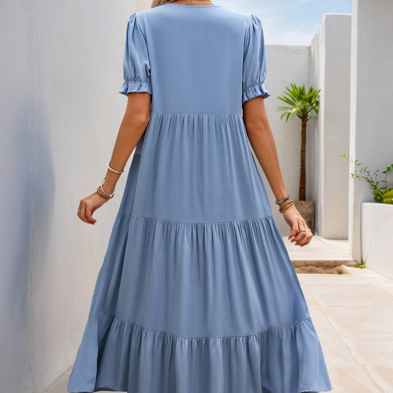 Vestido midi para mujer con botones decorativos estilo fluido - Natalia